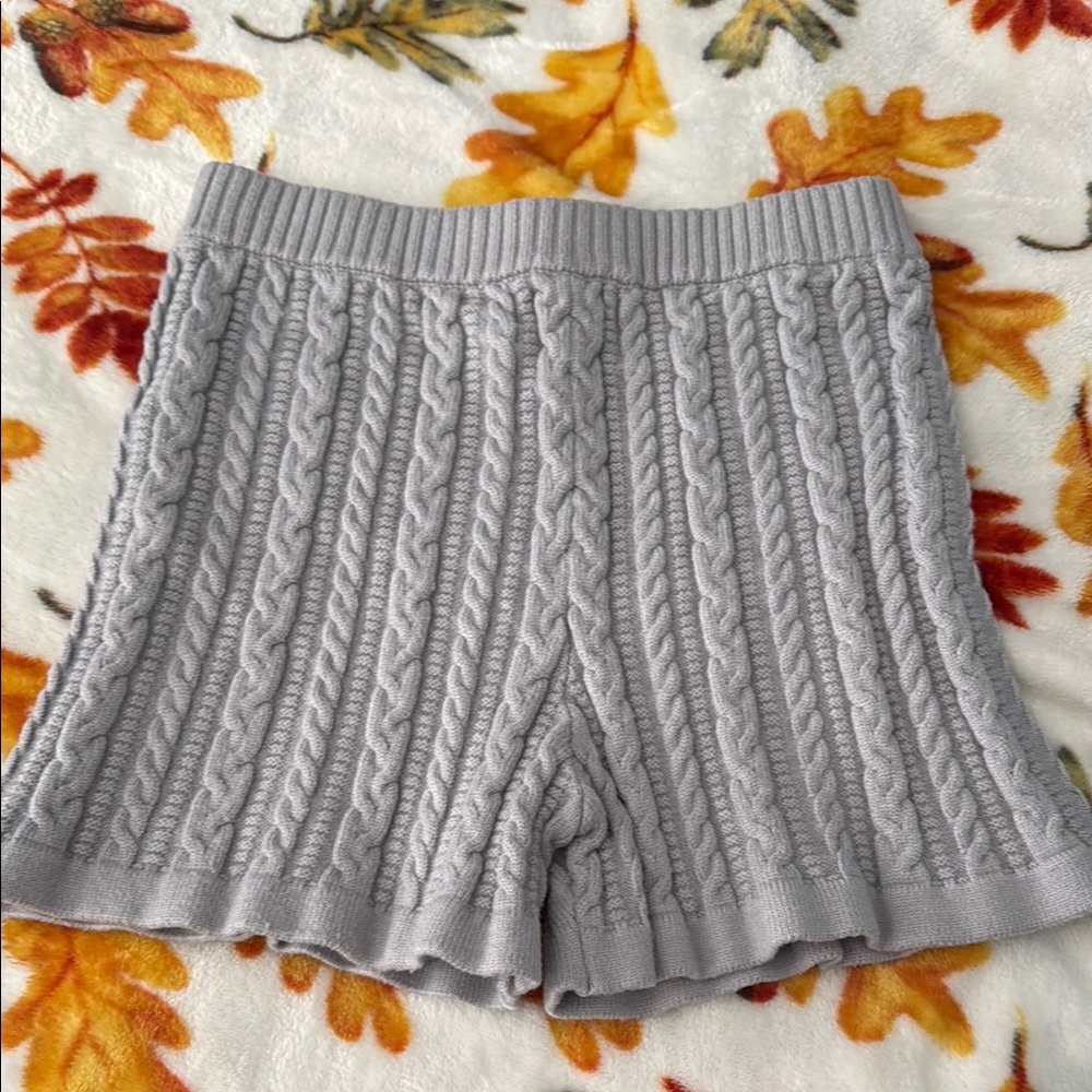 Gray Cable Knit Shorts